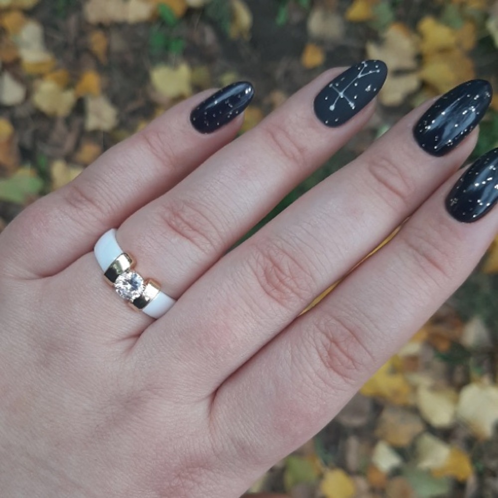 White Ceramic & Gold Diamond Solitaire Ring